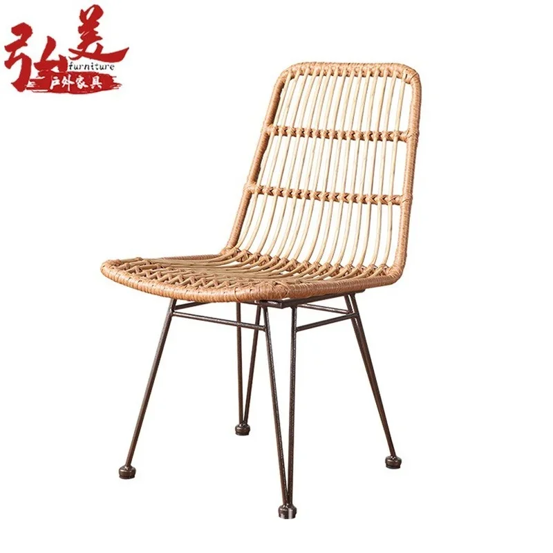 Dining Chair Rattan Hand-woven Wrought Iron Balcony Leisure Chair American Home Indoor Simple Dining Chair Household Furniture