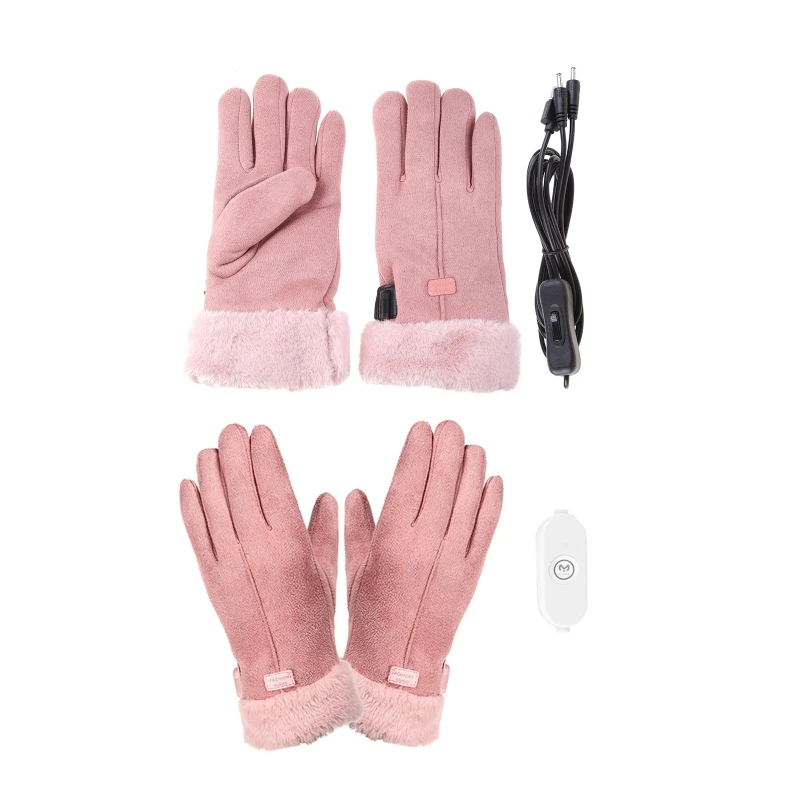 New USB Rechargeable Touchscreen Heating Gloves for Women,Ladies Warming Gloves Pink