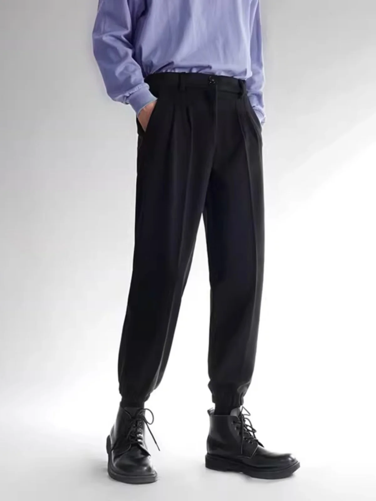 

Мужские утепленные шерстяные брюки на осень-зиму, повседневные, в стиле Харадзюку, укороченные, свободного кроя, под ботинки, стильные