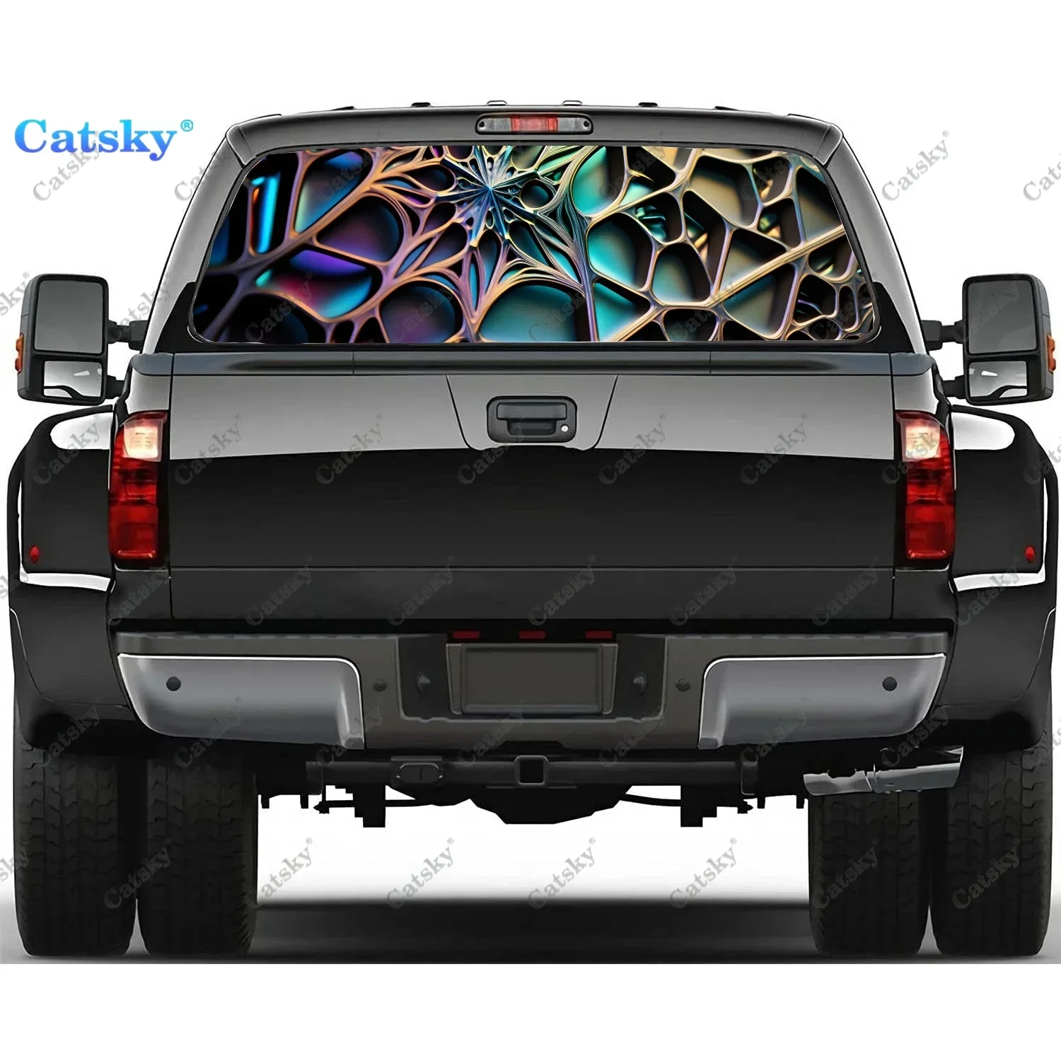 

Geometry Futuristic Metallic Rear Window Decal Fit Pickup,Truck,Car Universal See Through Perforated Back Window Vinyl Sticker