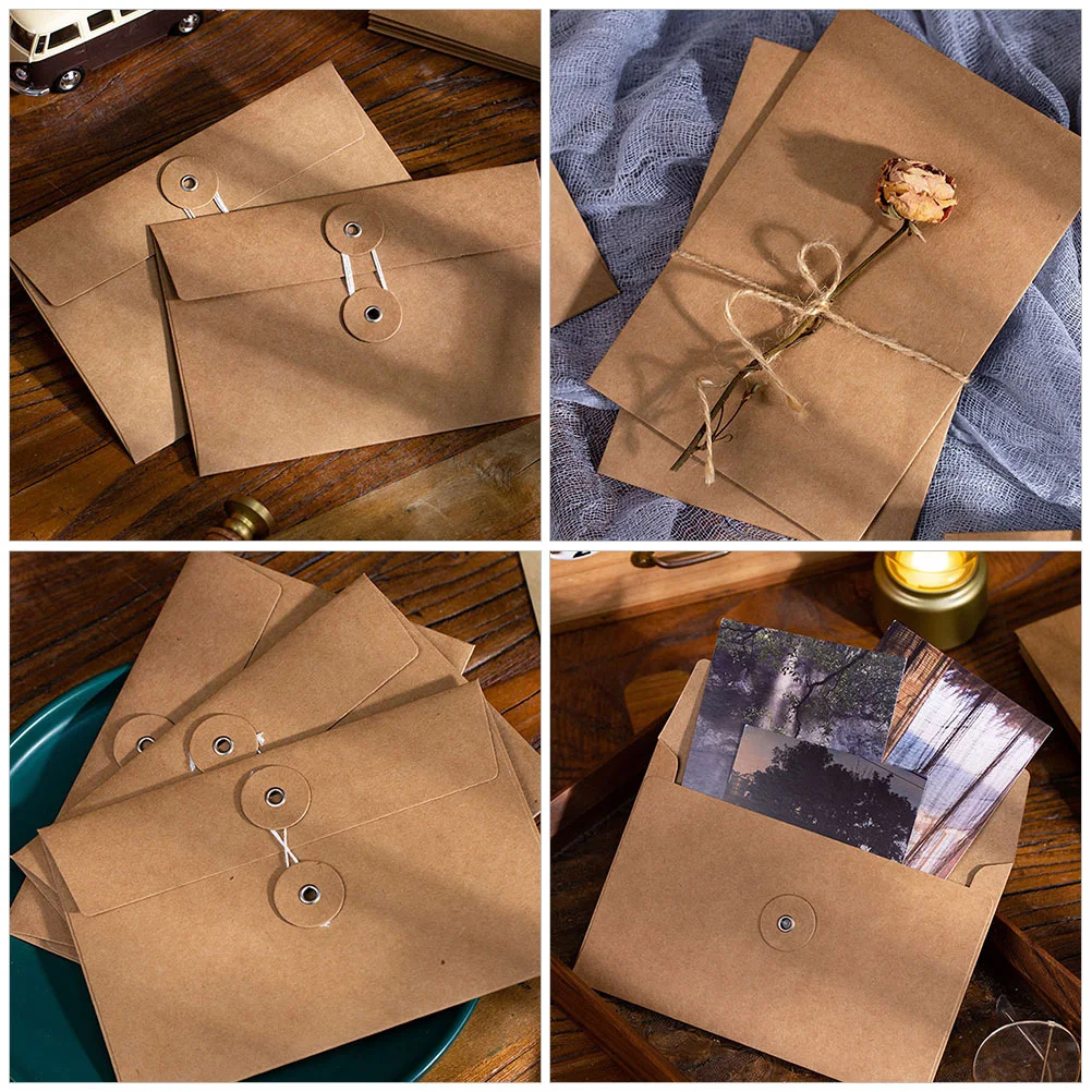 

30 шт., конверты из крафт-бумаги в стиле ретро, органайзеры для файлов с намоткой для документов, квитанций, приглашений, канцелярские принадлежности для письма