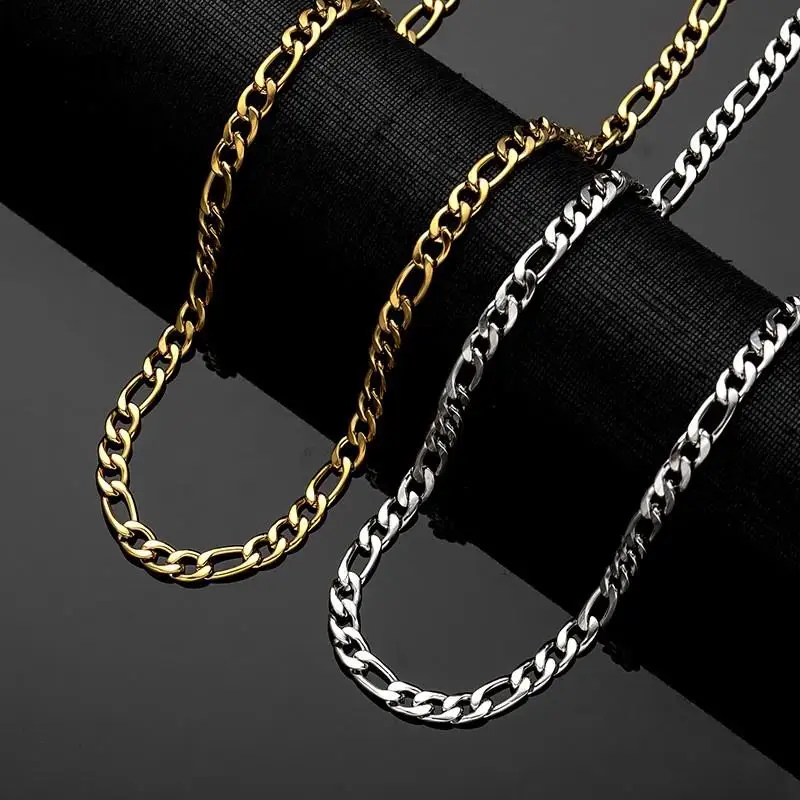 Men\'s Stainless Steel Link Figaro Chain Necklace for Women High Quality Waterproof Choker Silver Color Jewelry Accessories Gift