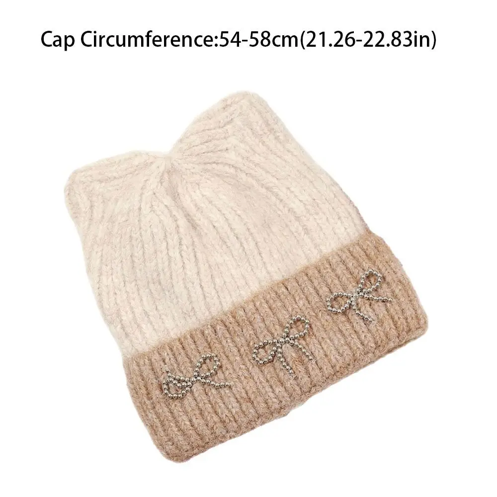 Casual Bowknot Knitted Hat Cat Ear Knitted Winter Hat Windproof Fiber Wool Hat