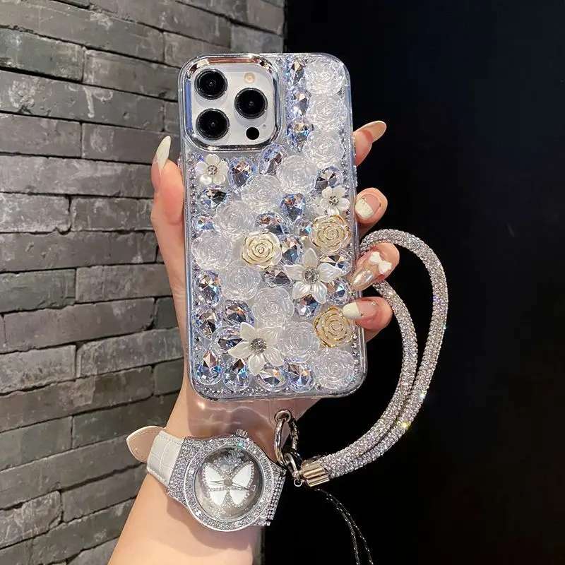 

Suitable Iphone16 15 14 13 Mini Promax with Stand 12 11 6 7 8 Phone Case Xs Xr Makeup Mirror 8p Diamond Jewelry Woman