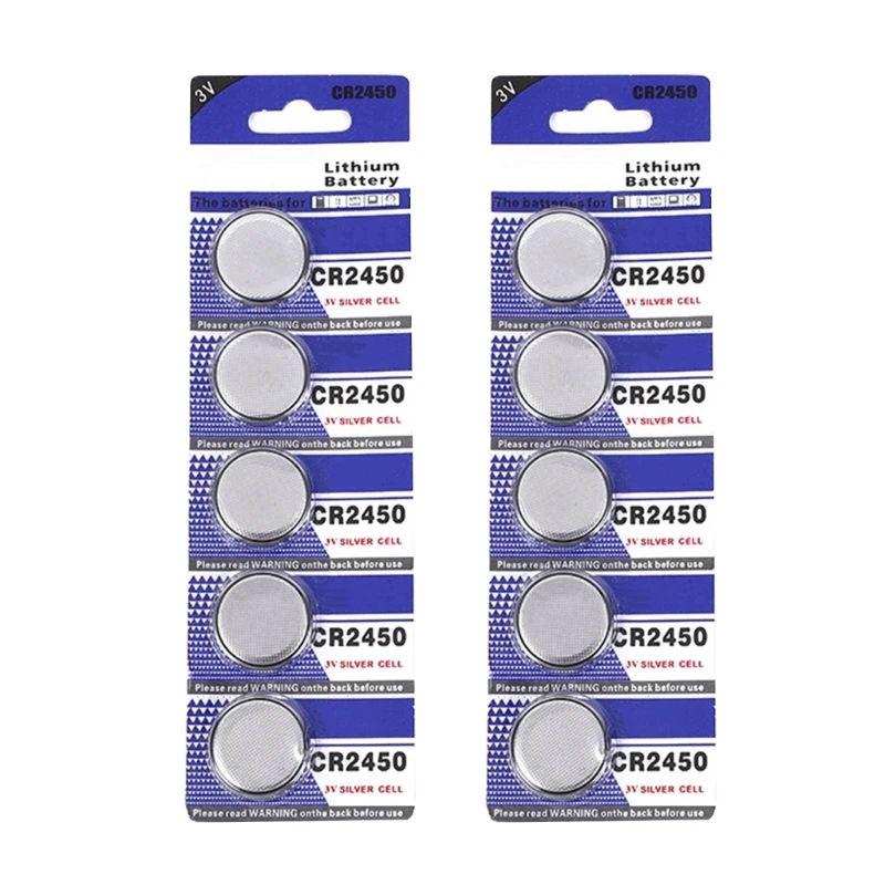 Pack of 5pc/10pc CR2450 Button Coin Cells Batteries CR2450 3V Lithium Battery for Watches, Calculators, and More Drop Shipping