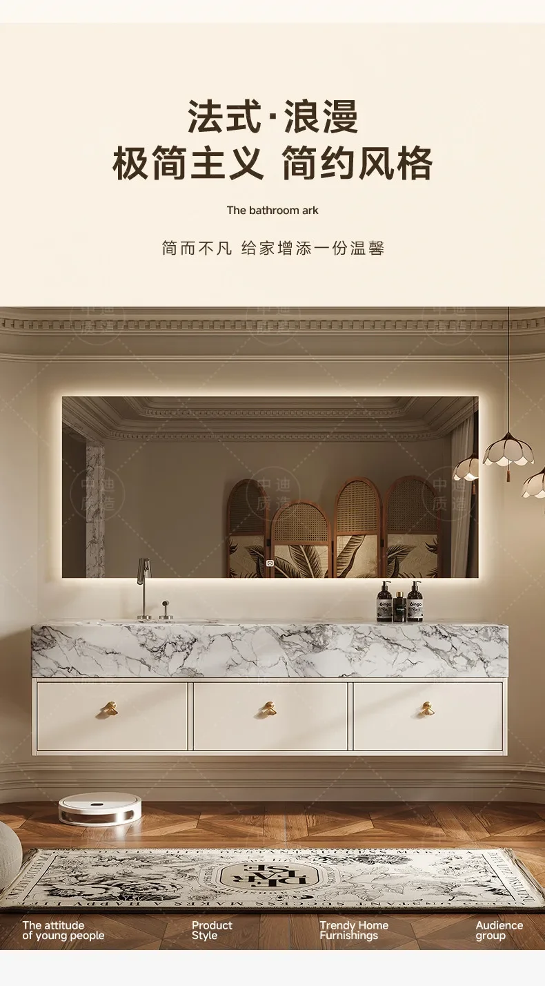 Luxury stone marble French bathroom cabinet combination bathroom wash table integrated basin hand wash face table high-end
