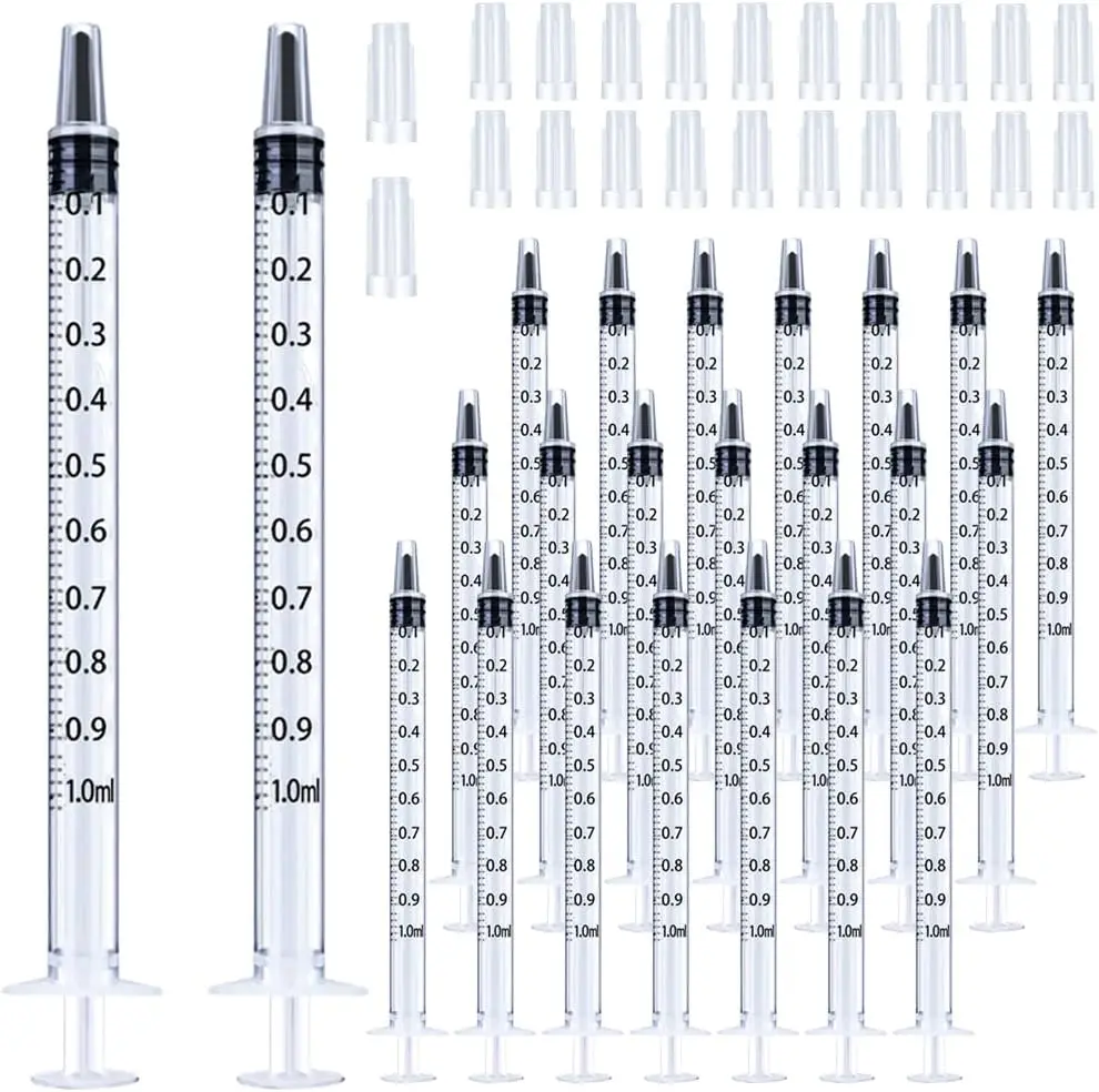 100/50/20 Pack 1ml Syringe with Cap for Liquid, 1cc Plastic Small Syringes with Cover, Non-Sterile, No Needle