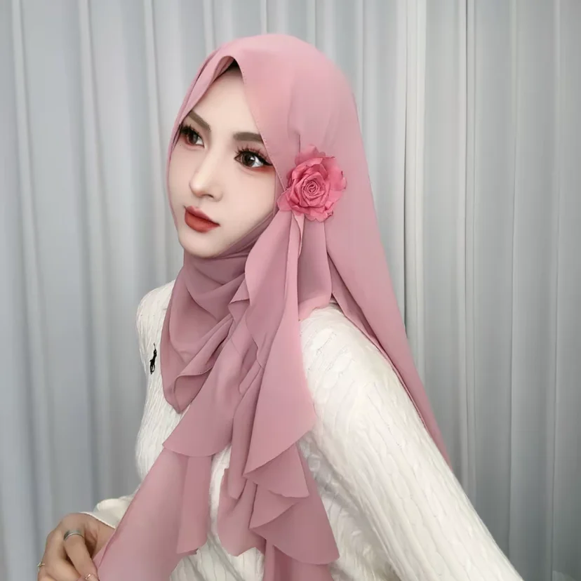 روز زين تصميم الشيفون مسلم الخريف الإناث الجديدة يلتف الحجاب