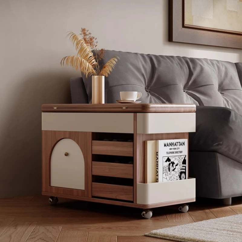 luxury modern Italian minimalist trolley living room household small dining table movable lifting folding rotating coffee table