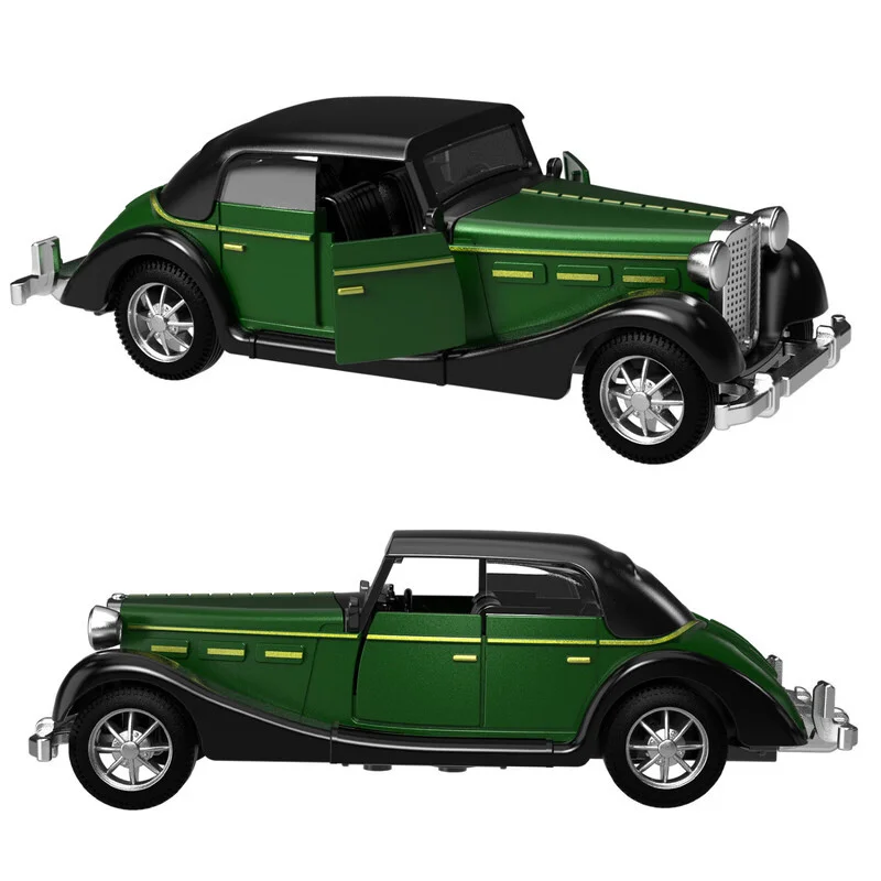 1:36 Scale Vintage Classic Coupe Alloy Diecast Model, Retro Pull Back Vehicle With Openable Doors, Collectible Display Ornament