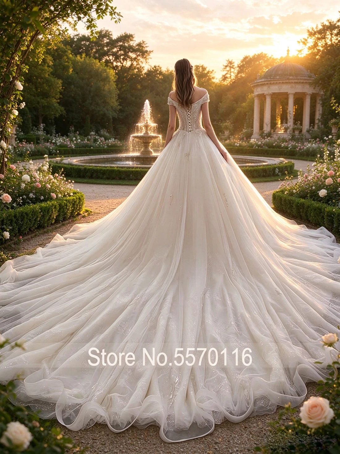 Alonlivn Customize Made Short Sleeve Of A Line Gorgeous Wedding Dresses Beading Sequined Lace Off The Shoulder Bridal Gowns