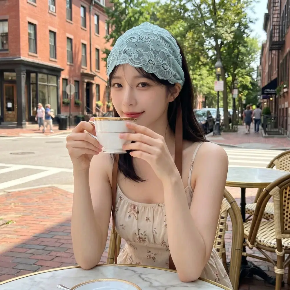 Cute Thin Lace Hair Band Soft Breathable Women Headband Hollow Out Drawstring Mesh Flower Head Wrap Summer