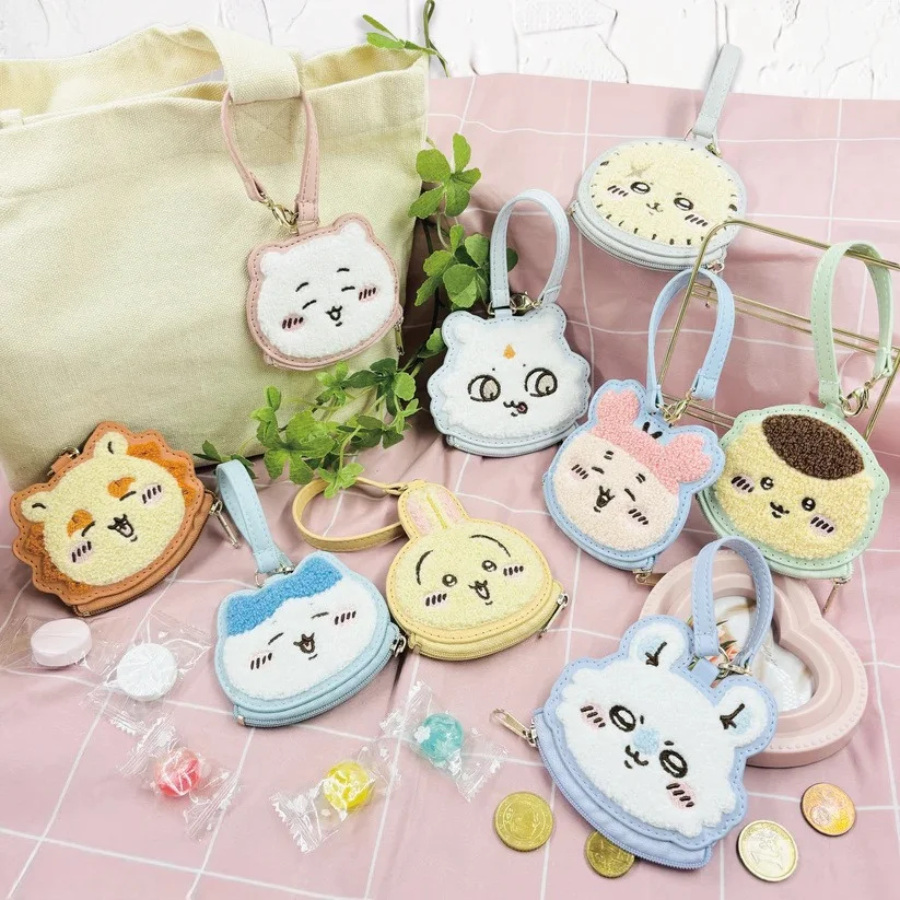 Porte-monnaie en peluche Hachiware Usagi mignon avec broderie, pochette zippée, petit sac suspendu, organisateur de rangement, cadeau pour les fans garçons et filles