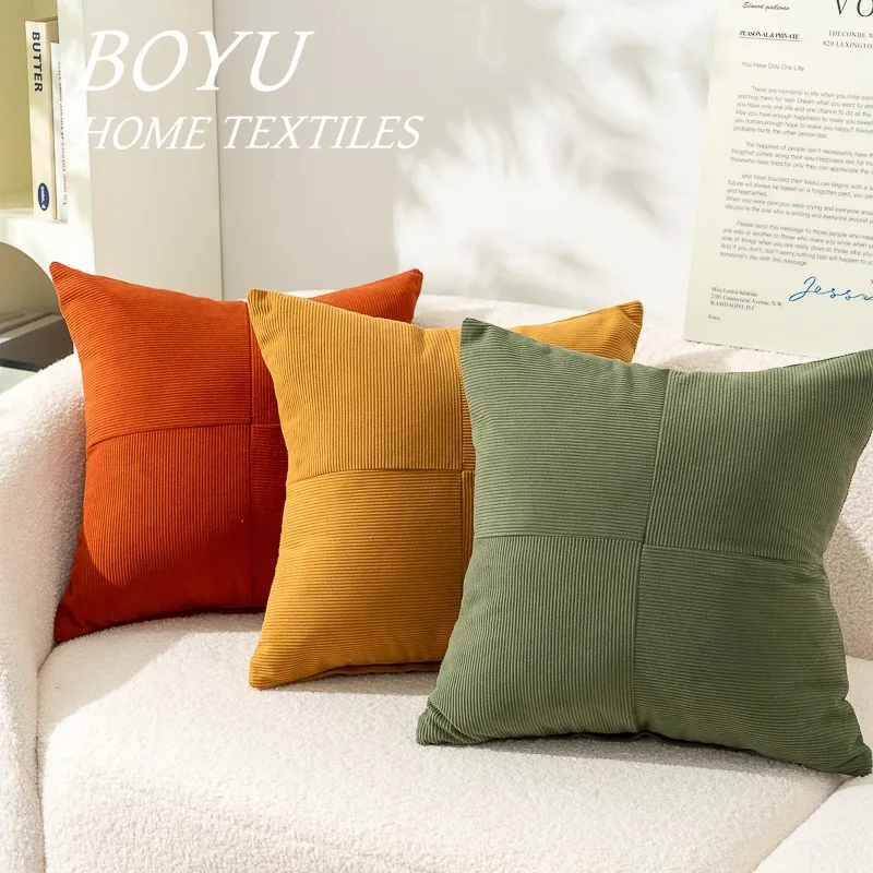 Cross-border corduroy pinstriped pillow cover cross grid splicing pillow living room bedroom sofa pillow bedside cushion