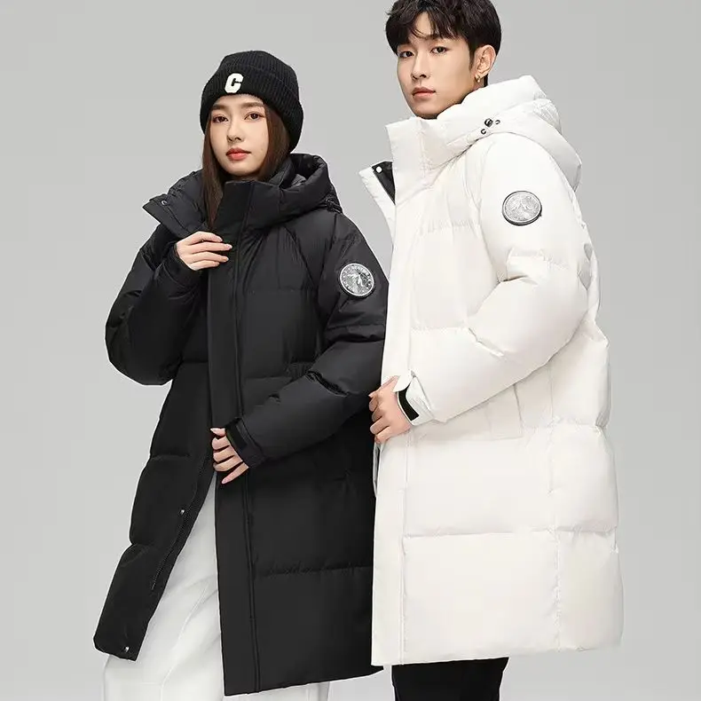 2026 New White duck down mid-length down jacket for winter hood warmth Men's and women's