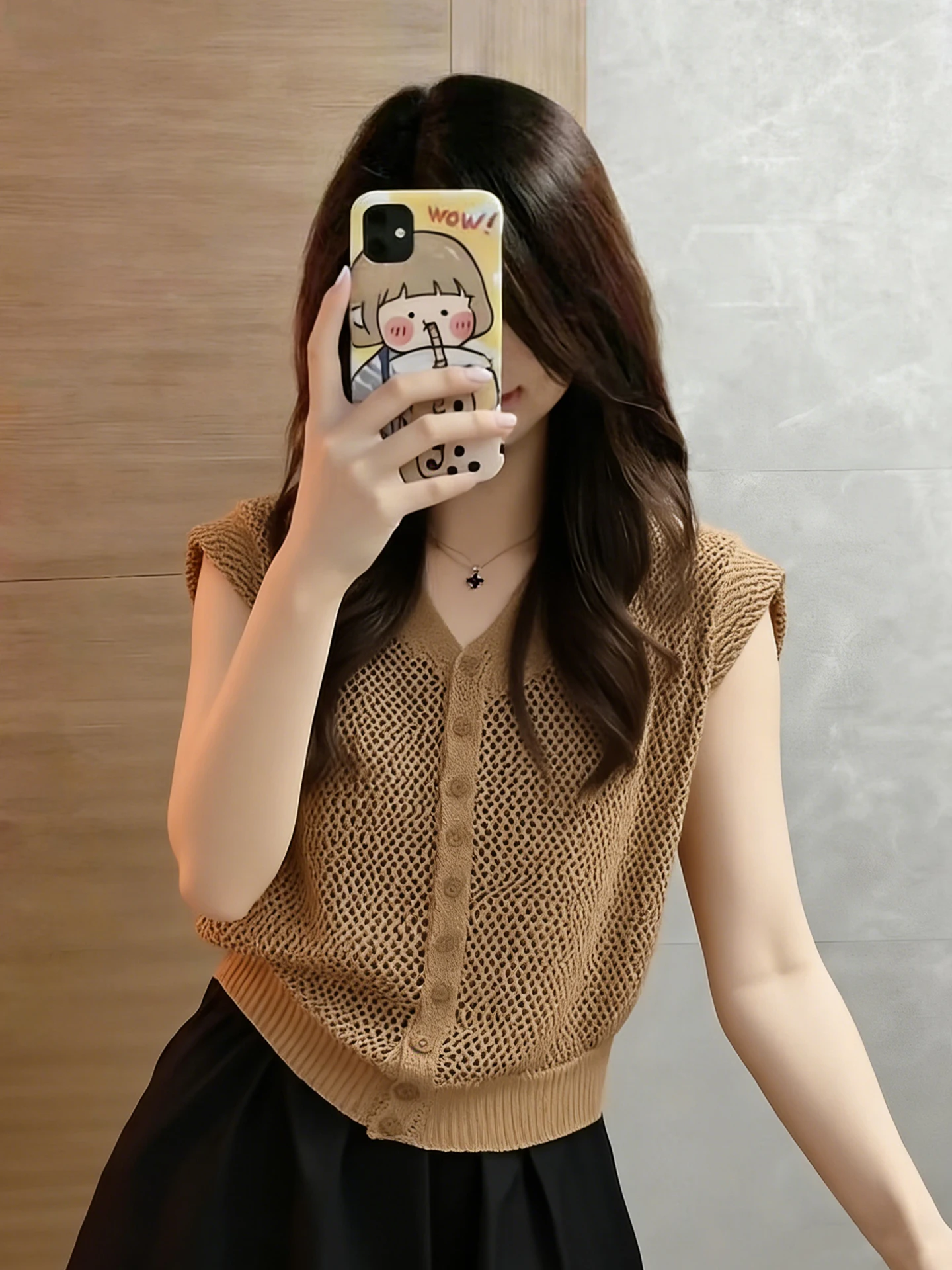 

Chic V-Neck Knitwear Casual Sleeveless Single Button Women's Top Spring Summer Design Sensation Commute Style Straight Cut