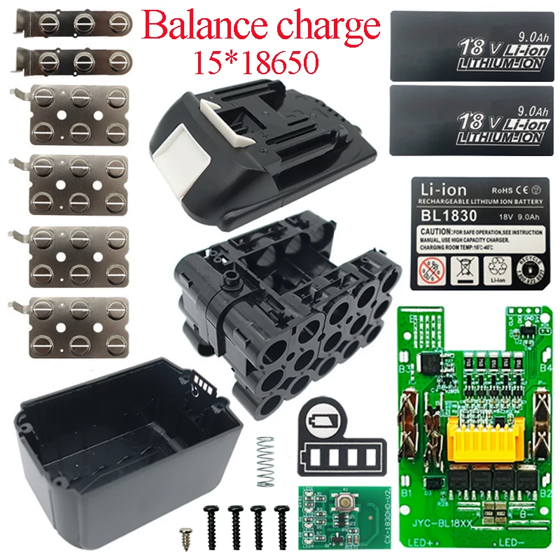 BL1890 Lithium Battery Case BMS PCB Balance Charging Protection Board Shell Box For MAKITA 18V BL1860 9.0Ah 6.0Ah LED Indicator