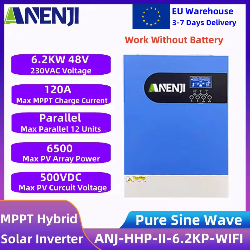 6.2KW Parallel Hybrid Solar Inverter 220V 48V Pure Sine Wave Off Grid Inverter MPPT 120A Solar Charger Controller 50Hz/60Hz