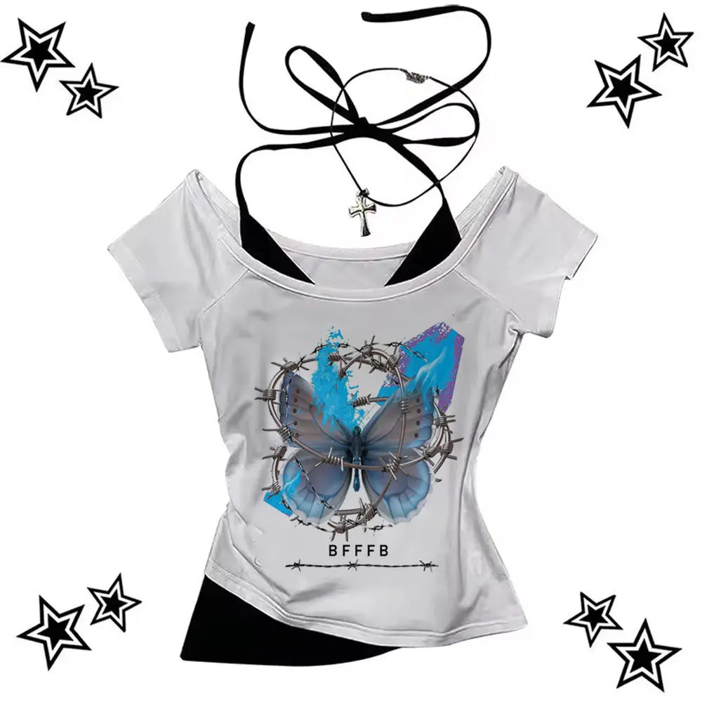 

Y2k Vintage crop top Slim Fit Cute y2k babydoll cute shoujo girl style 2025 Fairy Streetwear teens tshirt