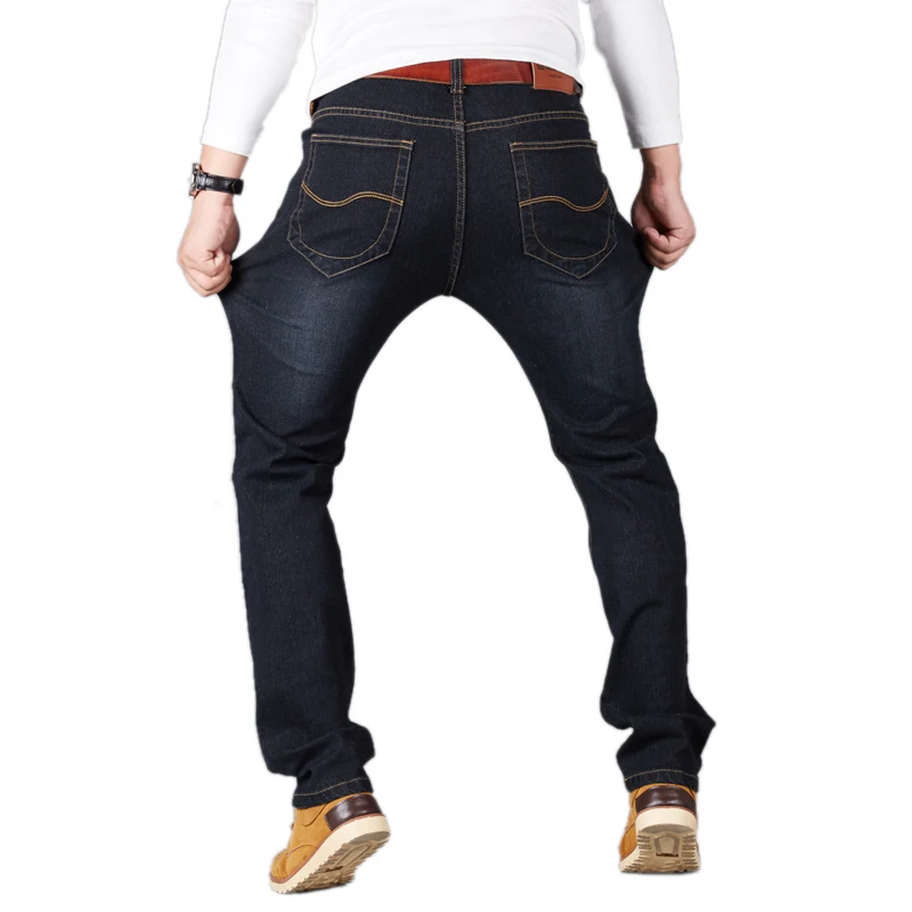 Big Size 28-44 Man Jeans High Stretch Straight Long Loose Trousers Fashion Casual Black Blue Denim Male Business Jeanswear Pants