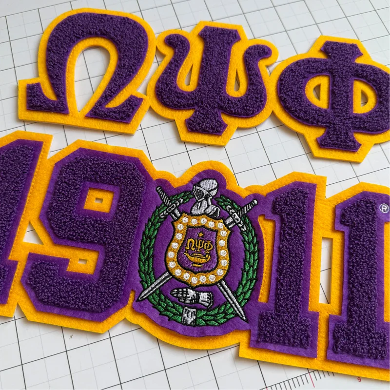 1911 Number Chenille Omega Psi Phi Fraternity Men of Greek Iron on Embroidery Patches for Hoodie
