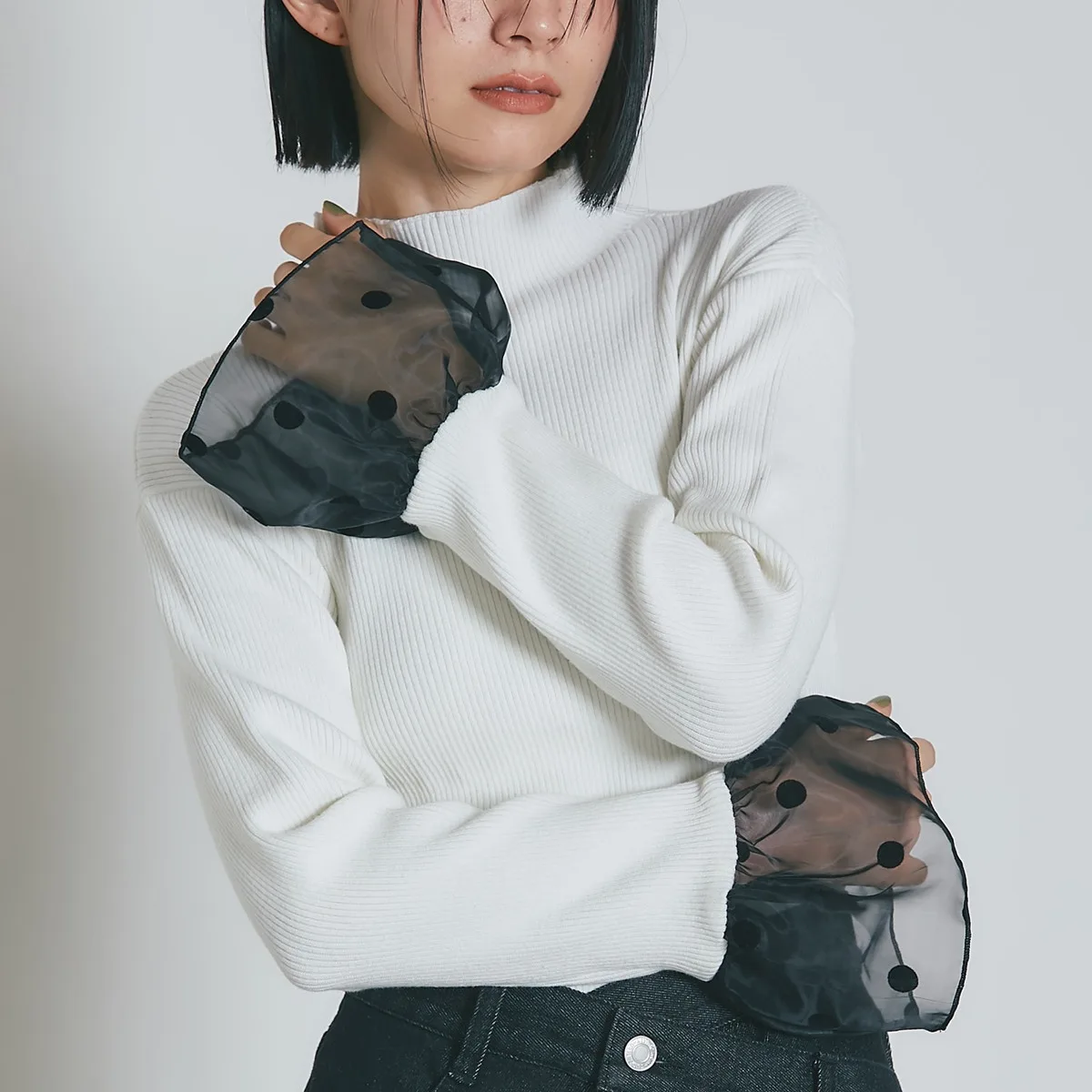 

Women's Polka Dot Decorative Bell Sve Base irt Layering Sweater Faionable Inner Wear Polyester Fiber Regular Thin