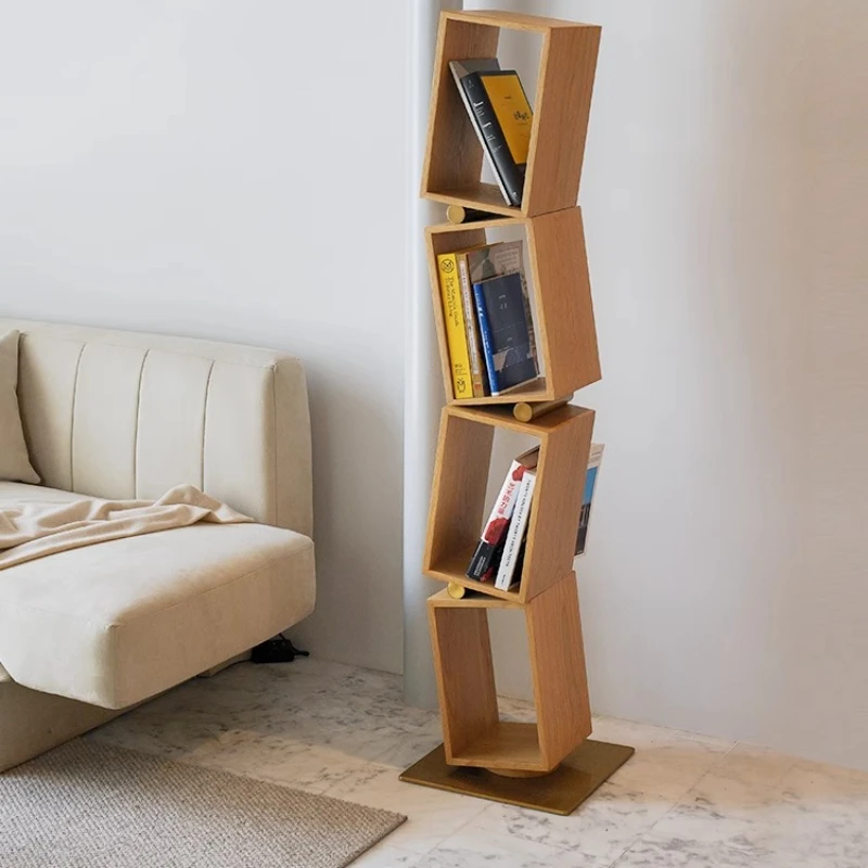 

Pizza bookshelf integrated against the wall solid wood designer modern simple bedside layered storage rack