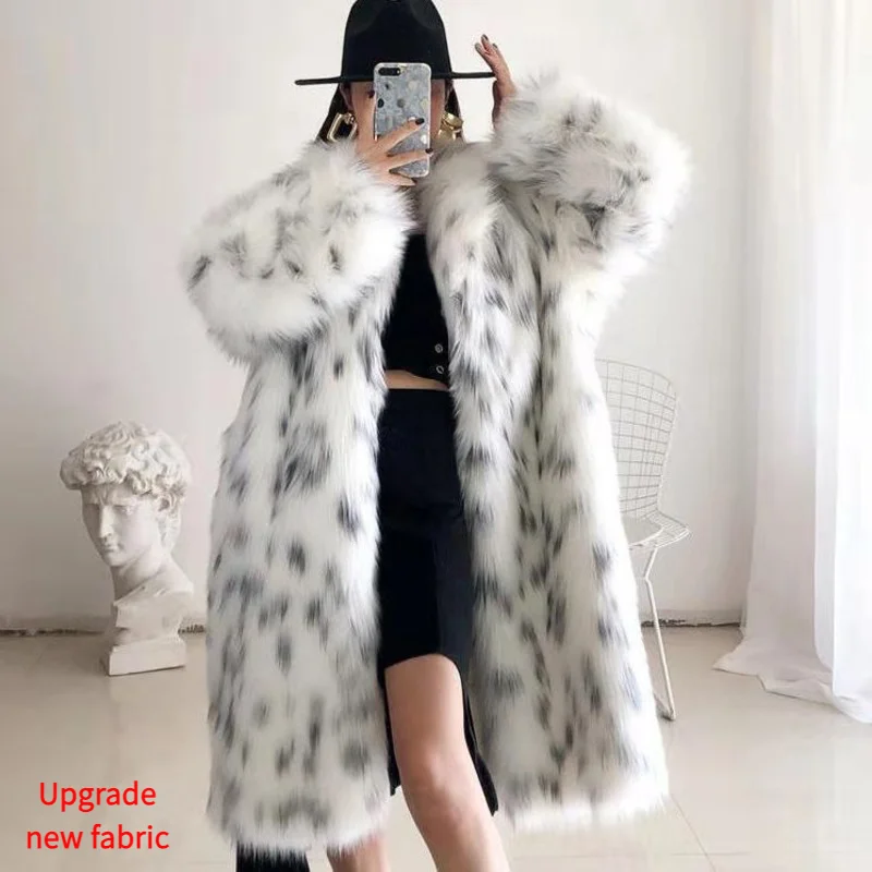 Faux Fox Fur Large Size Coat Mid Length Long Sleeve Jacket Casual Loose Cardigan Fur Coat Women‘s White Fleece High Quality Coat