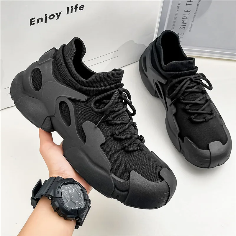 

Couple Sneakers 2025 Spring New Fly-woven Mesh Breathable Socks Shoes Mountaineering Non-slip Shoes Men's Dad Shoes