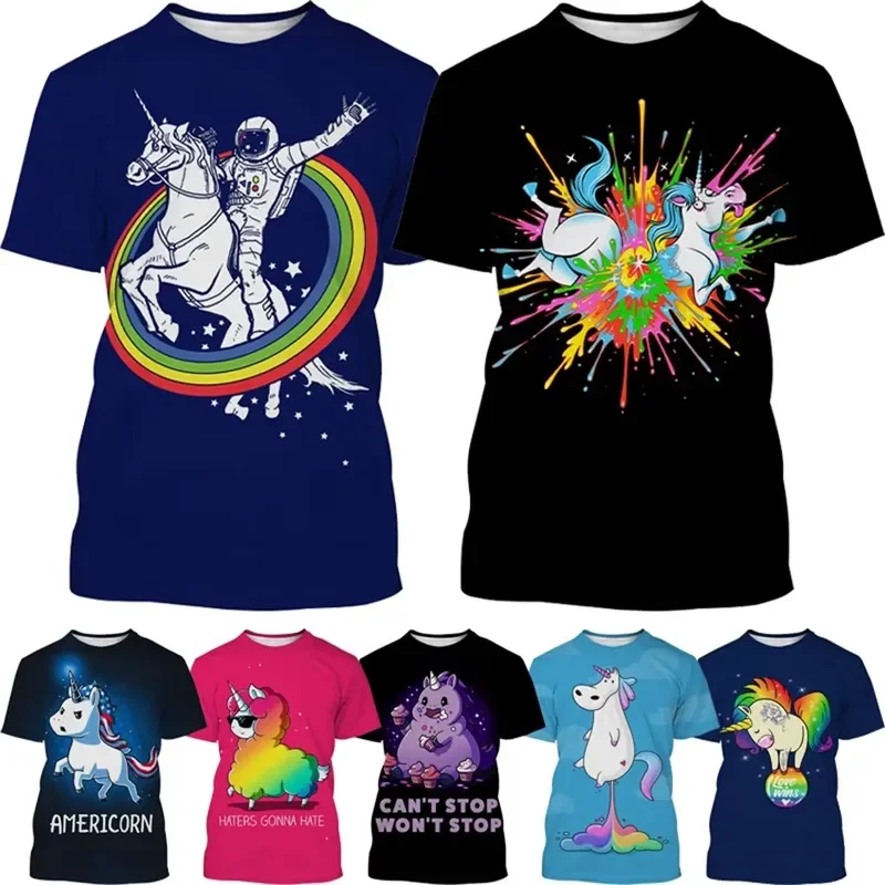 2026 Summer Unicorn 3D Printed T Shirt Women Men Harajuku Streetwear Casual Funny Animal Tee Top Fashionable Neutral Graphic