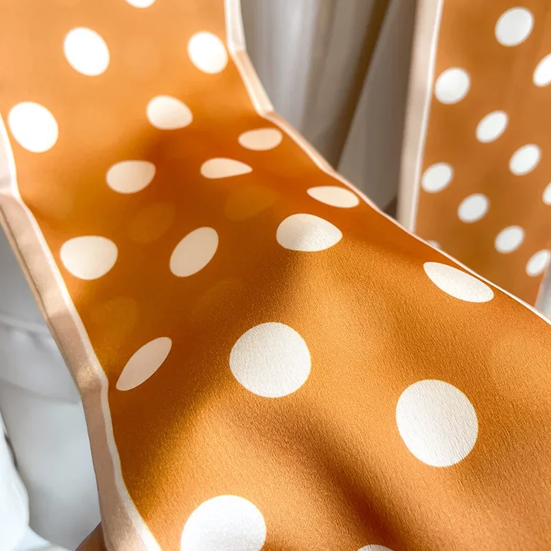 Syal kurus wanita, ikat leher kantor Satin lembut motif Polka Dot Retro untuk perempuan