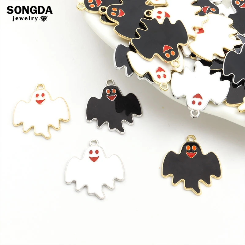 10pcs Enamel Halloween Spooky Ghost Charm Cartoon Funny Ghost Drip Oil Pendant Making Handmade DIY Jewelry Gift For Kids Friends