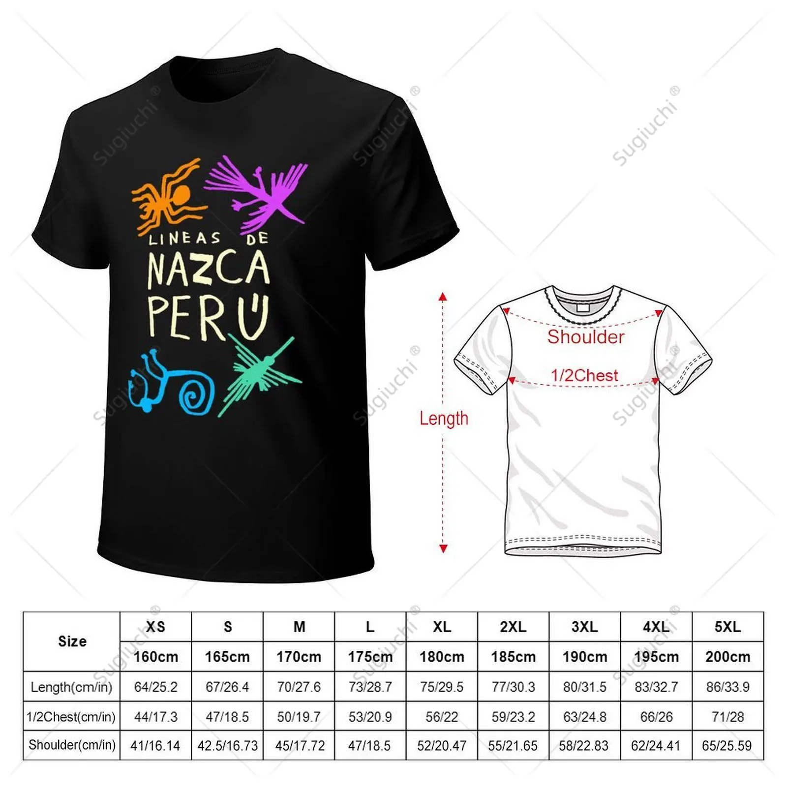 Unisex peruano linho De Nazca t-shirt, 100% algodão Tees para homens e mulheres, meninos