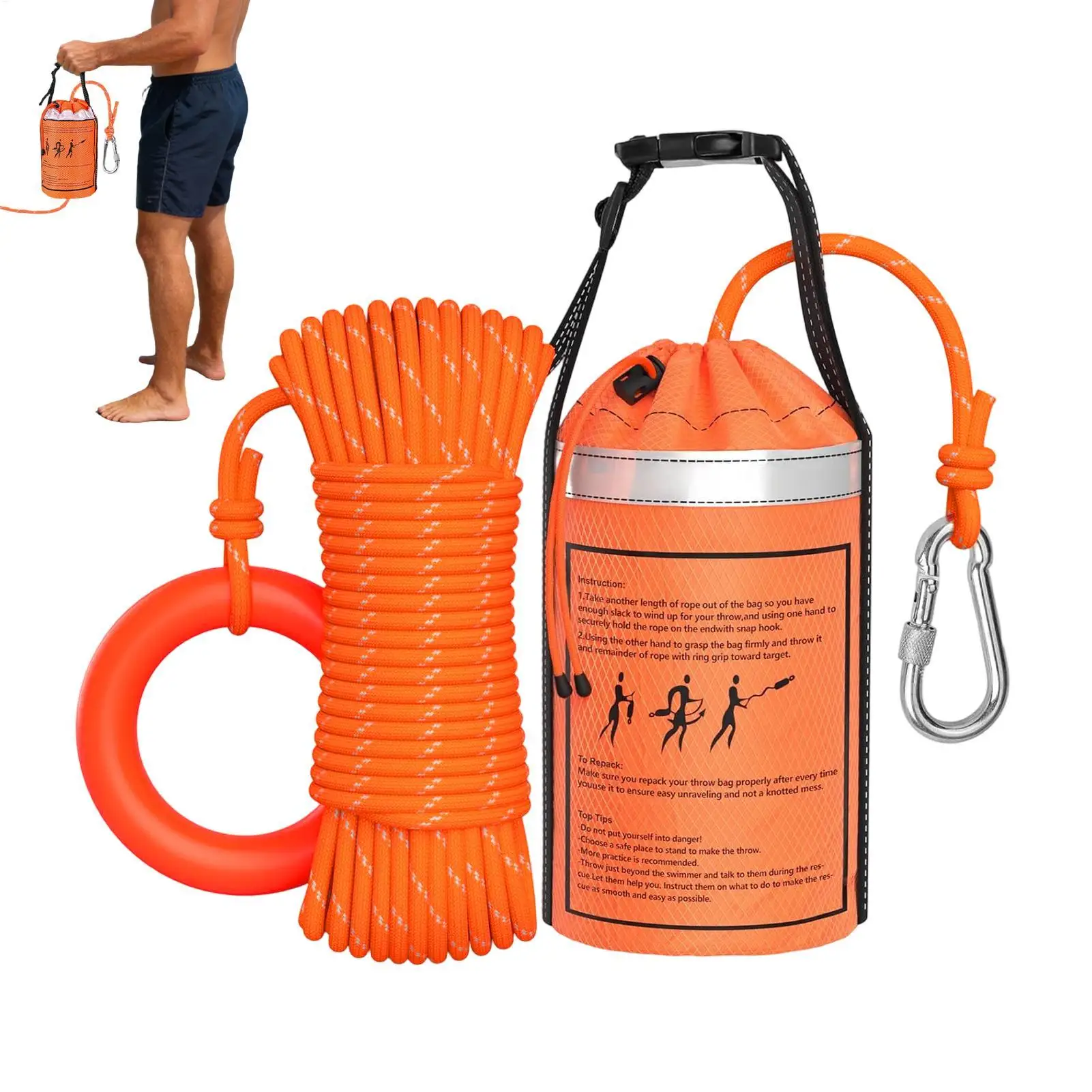Water Rescue Throw Bag with Rope Outdoor Lake Rescue Rafting Throw Rope Bag for Lifeguards Rescuers Firefighters Kayakers Staff
