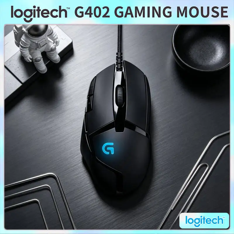Ratón para Juegos Logitech G402, Sensor Delta Zero, 500 IPS, 1ms de Velocidad de Respuesta, Agarres Antideslizantes para Jugadores de Portátiles