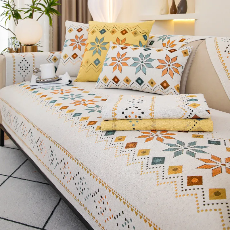 1pcs Geometric Chenille Sofa Cover Non Slip Dustproof Chair Pad Prevent Cat Scratching Furniture Protector Home Decor
