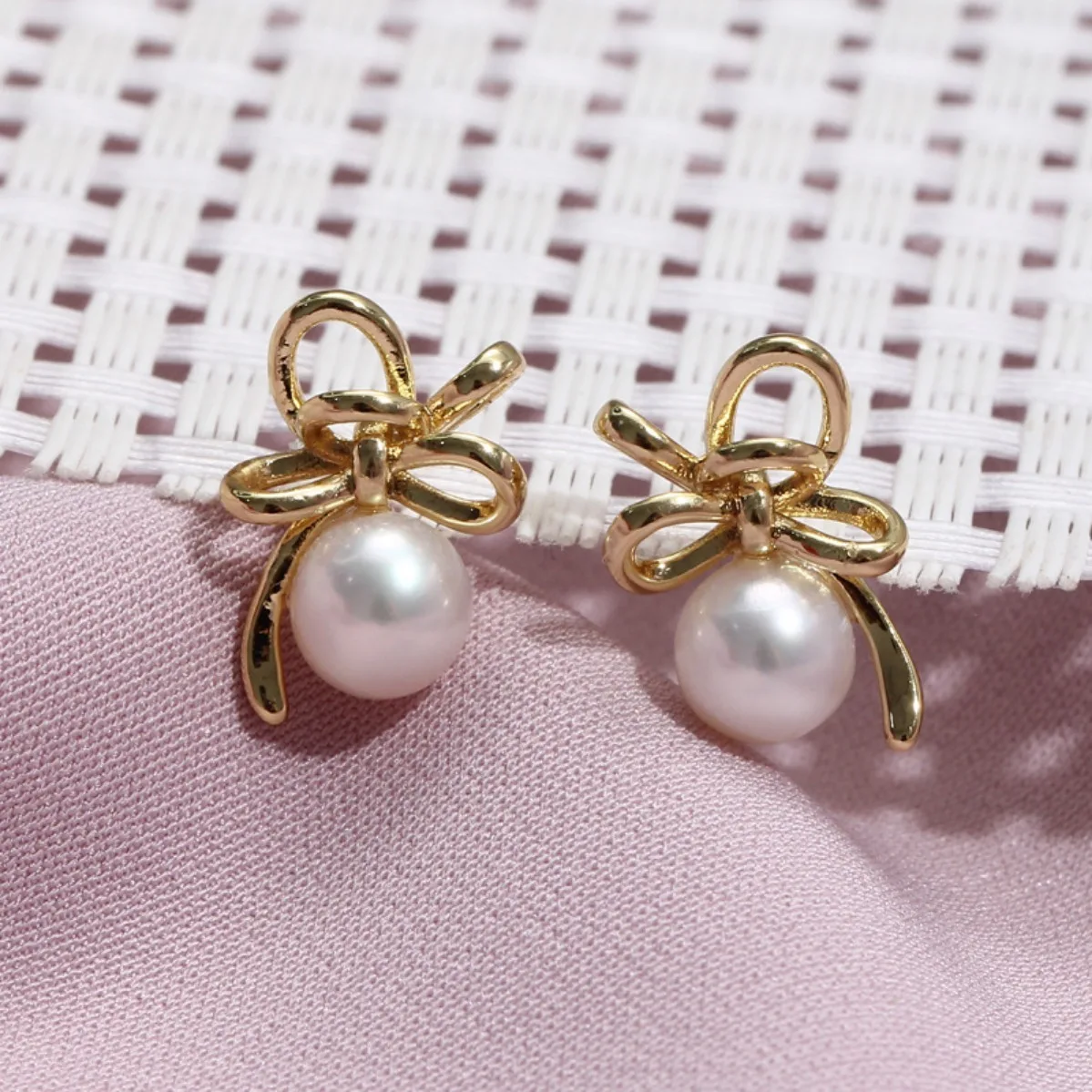 Brass 14K Gold Filled Bow‑Knot Wrapped Vintage Blank Setting S925 Silver Needle Women DIY Pearl Stud Earring Accessories