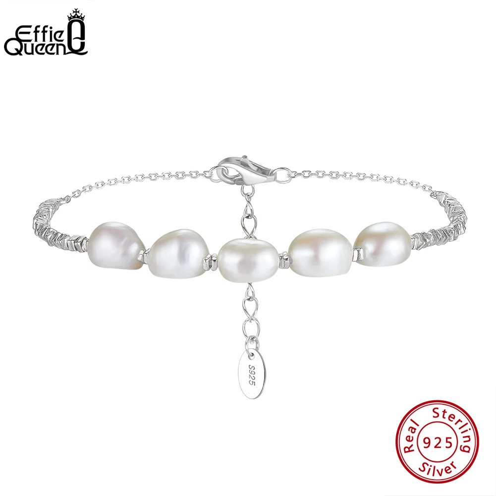 

EFFIE QUEEN 14K Gold Nugget Chain Natural Freshwater Pearl Bracelet Adjustable S925 Silver Bracelet for Women Fine Jewelry GPB38