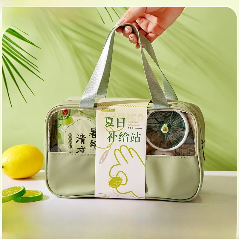 夏用冷却ファンセット-実用的なギフトボックス-熱を和らげる蚊よけギフト-従業員向けのクリエイティブなギフト-レッドメイクアップパビリオン