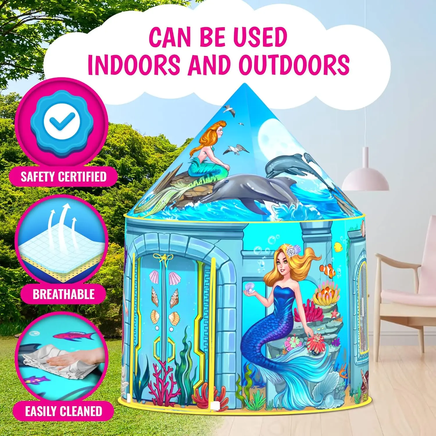 Barraca de brincar para crianças, tenda dobrável pop up, brinquedo para crianças internas e externas, rosa, princesa, playhouse, para menina, unicórnio, castelo