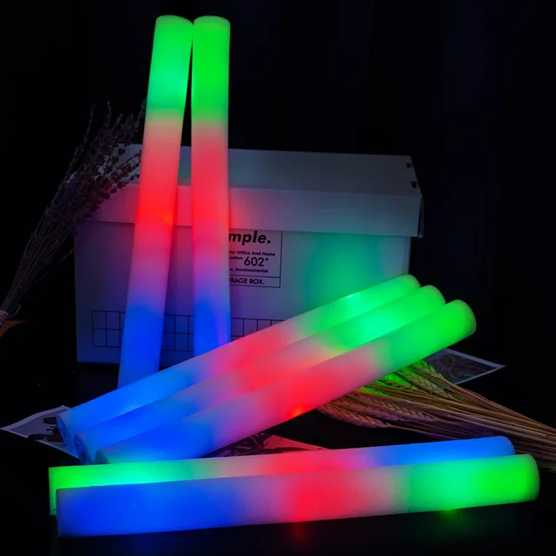 30-40-60-80-100-120pcs-rgb-led-glow-foam-stick-bulk-colorful-cheer-tube-dark-glow-sticks-light-birthday-wedding-party-supplies
