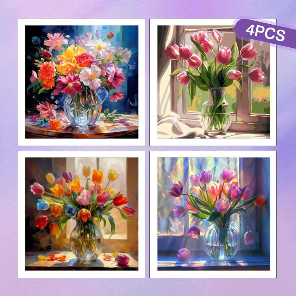 HUACAN 4PCS Diamant Kunst Malerei Rose Blume Mosaik Volle Runde Bohrer Wohnkultur Stickerei Floral Strass Diy Geschenk Kunst