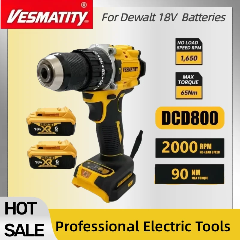 DCD800 Cordless Impact Drill 1/2 Inch Brushless Electric Screwdriver Lithium Electric Tool  For Dewalt Battery