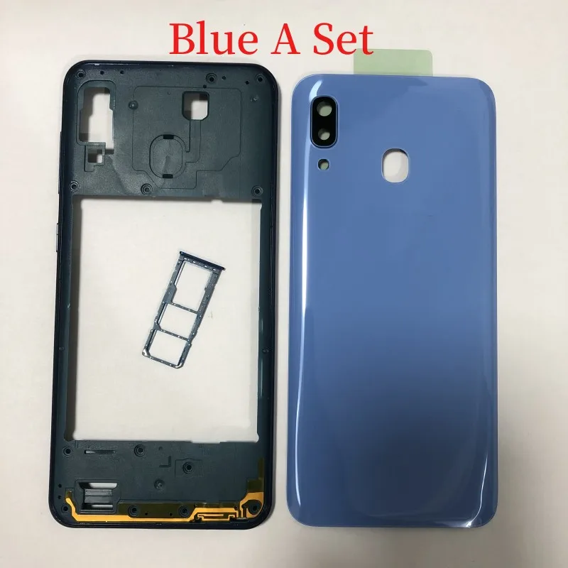 For SA A30 Rear Door Battery Back Cover Middle Frame Case SamsungA305 Mobile Phone Parts Plate Bezel Sim Slot Tray With Log