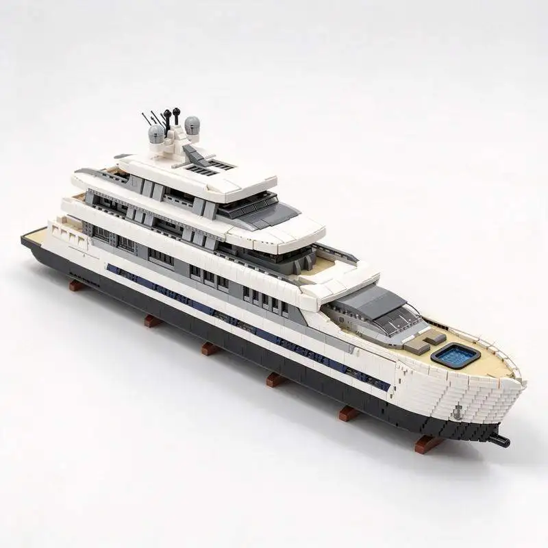 16189PCS MOC Large White Luxury Yacht Cruise Ship Model With Pool Building Blocks DIY Assembly Maritime Display Toy Gift Set