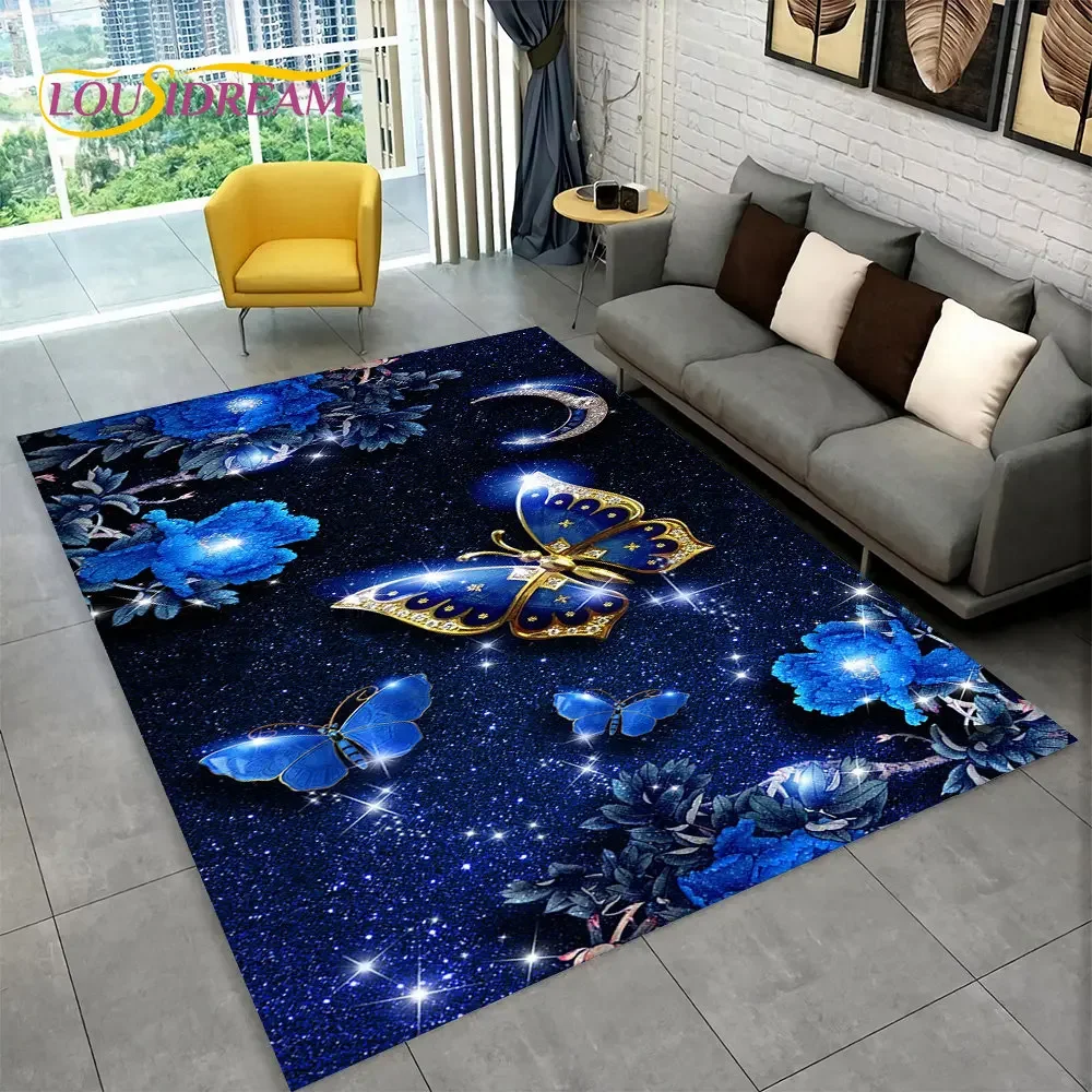 Large Dreamy Butterfly Flower Area Rug–Whimsical Garden Carpet for Living Room or Bedroom–Kids Non-Slip Play Mat,Sofa Side Decor