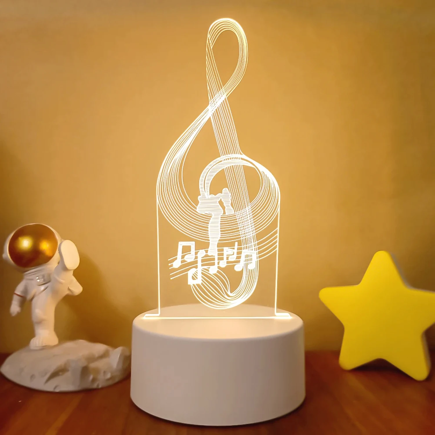 Quente mágico 3d ilusão nota musical bebê luz noturna lâmpada usb-decoração de lembrança decorativa com luz branca quente