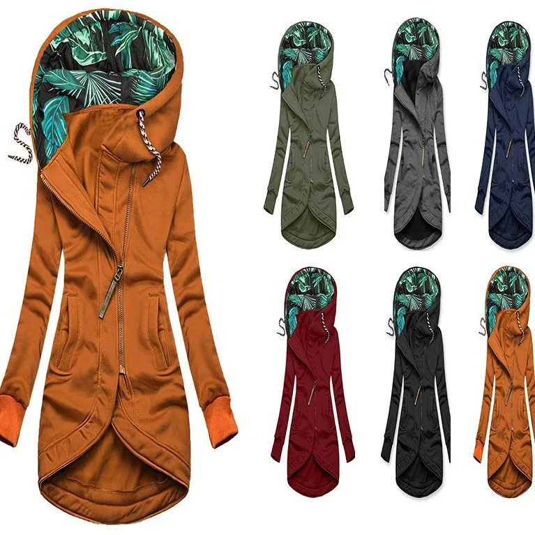 2024 New Fashion Women's Sweater Zipper Solid Color Printed Hooded Long-sleeved Jacket Hoodie Y2k Winter Clothes Women