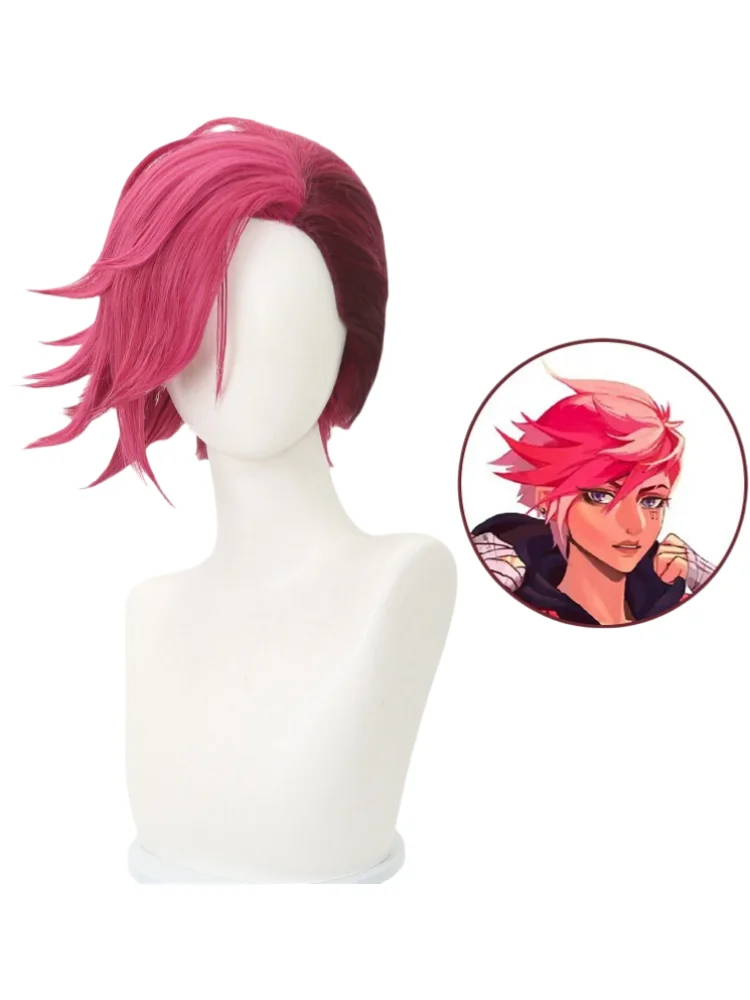 Vi The Piltover Enforcer Cosplay Anime Arcane Wig LOL Hair Halloween Party Prop