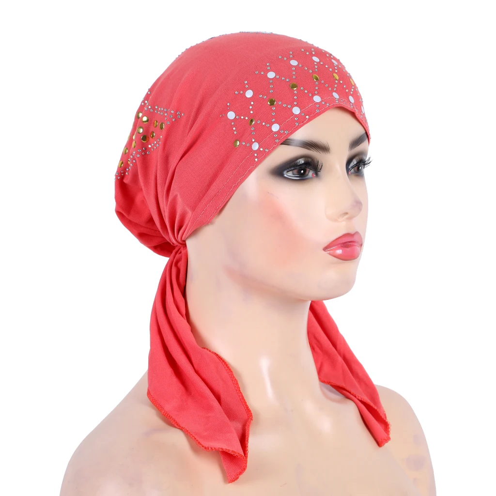 H089 fashion turban hijab with many sequins stones muslim hijabi scarf islamic headscarf hat amira pull on headwrap